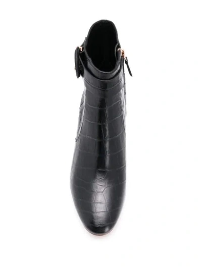 Shop Sophia Webster Croc Embossed Ankle Boots In Black