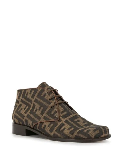 Pre-owned Fendi Zucca Pattern Desert Boots In Brown