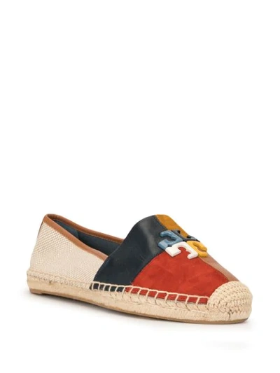 Shop Tory Burch Logo Patchwork Flat Espadrilles In Brown