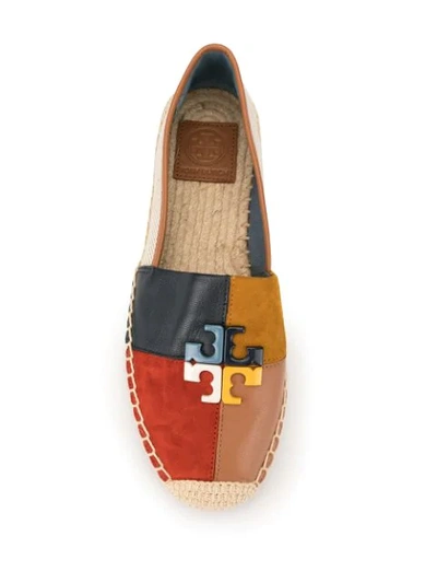 Shop Tory Burch Logo Patchwork Flat Espadrilles In Brown