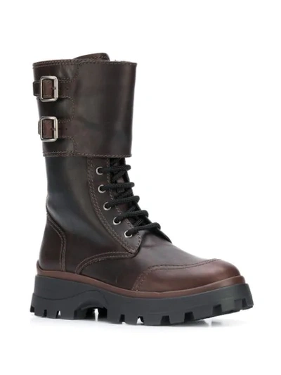 Shop Miu Miu Buckled Military Boots In Dark Brown