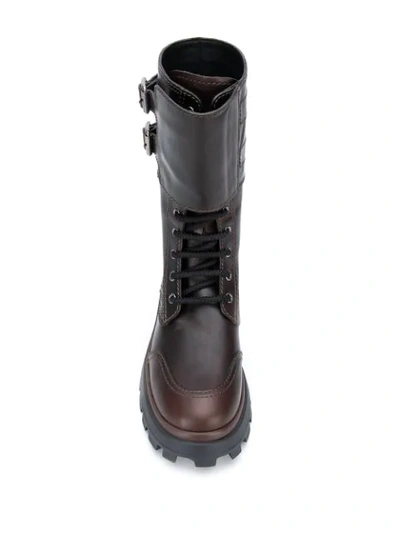 Shop Miu Miu Buckled Military Boots In Dark Brown