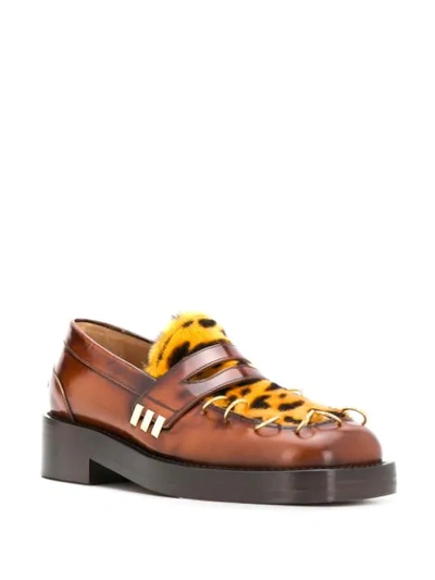 Shop Marni Leopard Panel Chunky Loafers In Brown