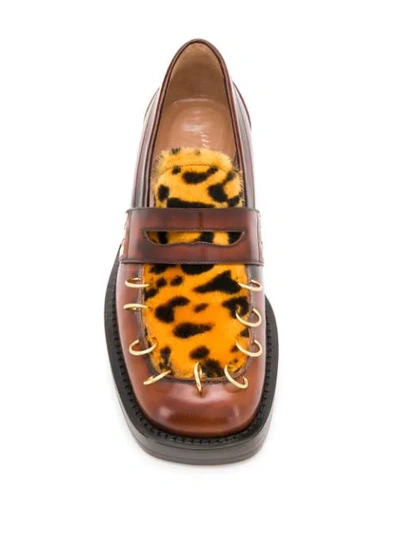 Shop Marni Leopard Panel Chunky Loafers In Brown