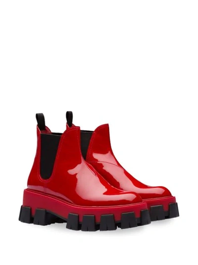 PRADA RIDGED SOLE ANKLE BOOTS - 红色