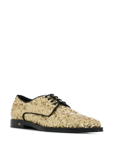 Shop Dolce & Gabbana Sequin-embellished Lace-up Shoes In Gold