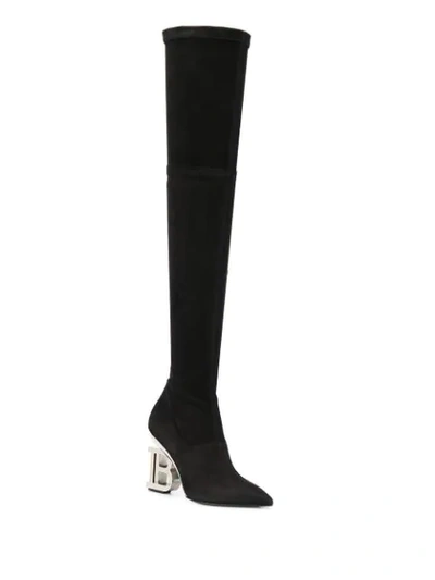 Shop Balmain 10mm Monogram-heel Boots In Black