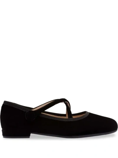 Shop Miu Miu Ballerinas Mit Kreuzriemen In Black