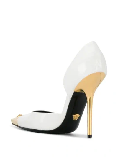 Shop Versace Aurene Gold-tone Tip Pumps In White