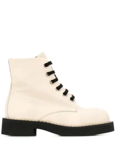 Shop Marni Lace-up Ankle Boots In Neutrals
