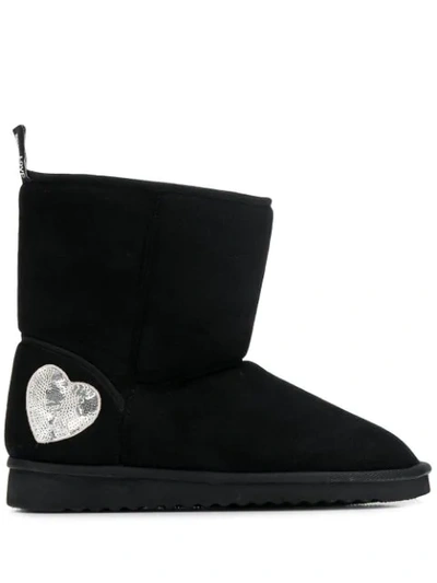 Love Moschino Silver Heart Detail Ugg Boots In Black | ModeSens