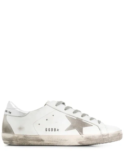 Shop Golden Goose Superstar Lace-up Sneakers In White Silver Metal Lettering