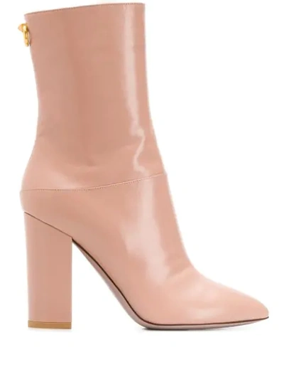Shop Valentino Ringstud Ankle Boots In Pink