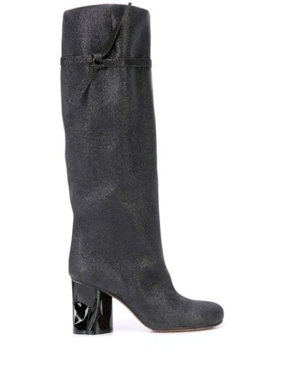 Shop Maison Margiela Crushed Block Heel Boots In Black