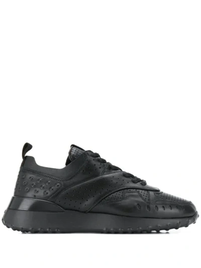 Shop Tod's Perforated Low-top Sneakers In Black