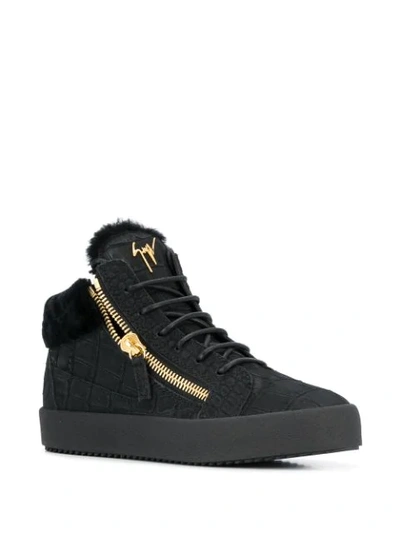 Shop Giuseppe Zanotti Kriss Crocodile Embossed Sneakers In Black