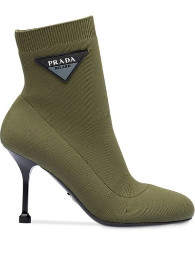 Shop Prada Sock 90 Booties  In F0161 Military Green