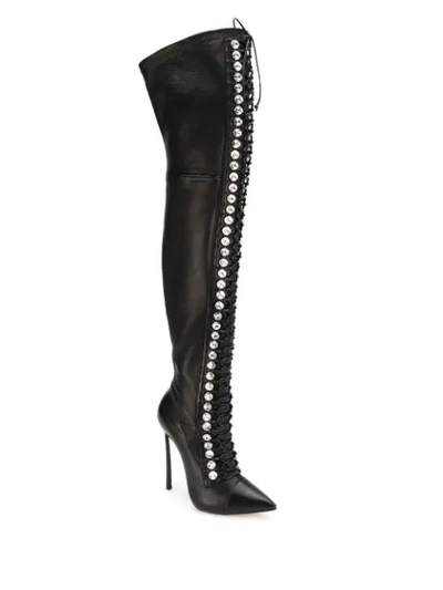 Shop Casadei Thigh Length Lace-up Boots In Black