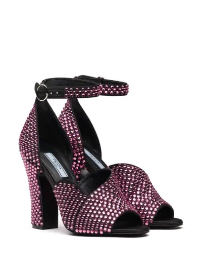 Shop Prada Crystal Embellished Sandals In Pink