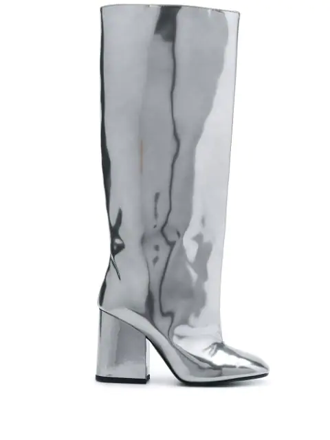 silver block heel boots