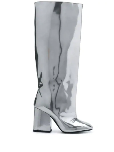 Shop Marni Knee-high Metallic Boots In Silver