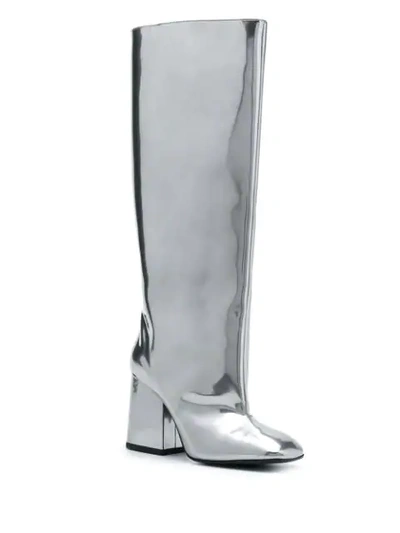 Shop Marni Knee-high Metallic Boots In Silver