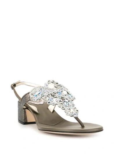 Shop René Caovilla Veneziana Crystal-embellished Sandals In Grey