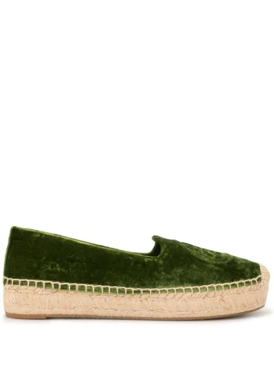 Shop Tory Burch Velvet Platform Espadrilles In Green