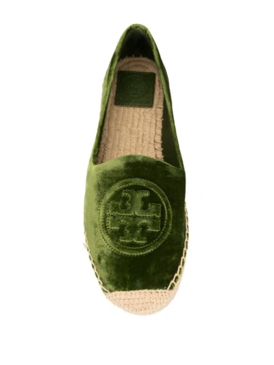 Shop Tory Burch Velvet Platform Espadrilles In Green