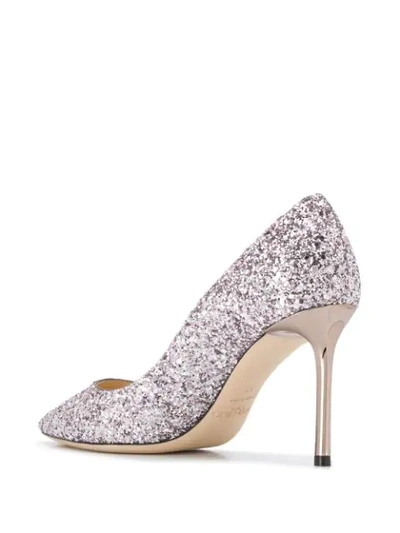 Shop Jimmy Choo Romy 85mm Glitter-embellished Pumps In Metallic