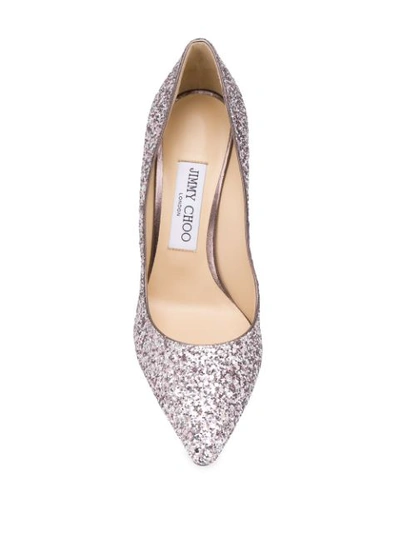 Shop Jimmy Choo Romy 85mm Glitter-embellished Pumps In Metallic