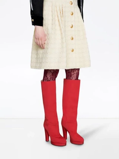 Shop Gucci Ribbed Knee-high Boots In Red