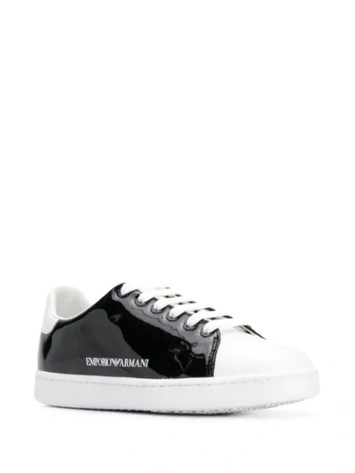 Shop Emporio Armani Monochrome Patent Sneakers In Black