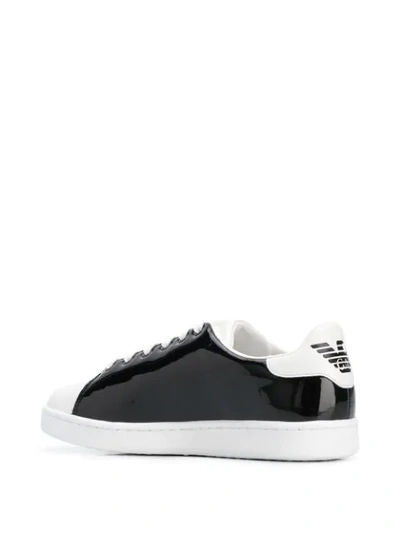 Shop Emporio Armani Monochrome Patent Sneakers In Black
