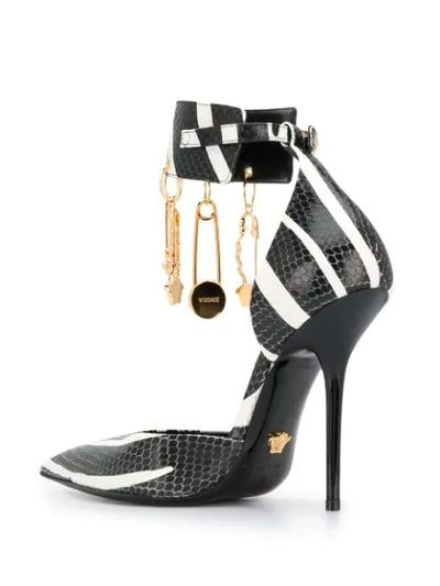 Shop Versace Striped Safety Pin Pumps In Black