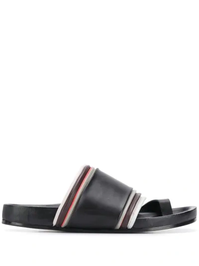 Shop Jil Sander Striped Toe Strap Sandals In Black