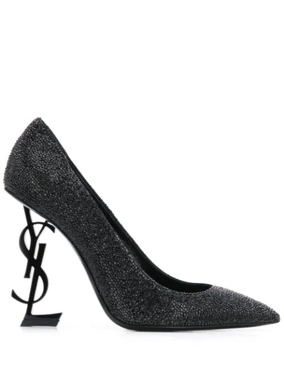 Shop Saint Laurent Opyum Glitter Pumps In Black