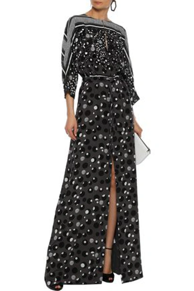 Shop Bottega Veneta Sequin-embellished Printed Silk Crepe De Chine Maxi Dress In Dark Gray