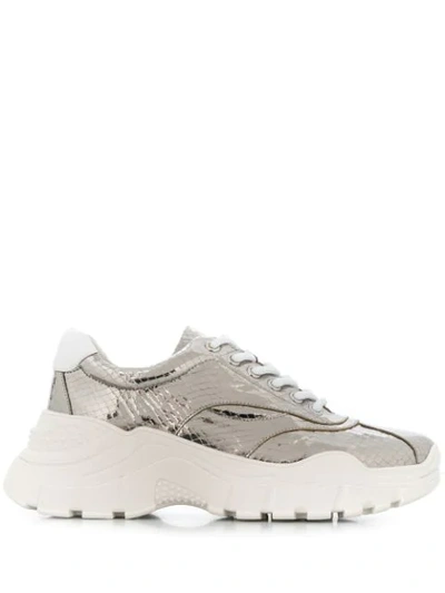 Shop Twinset Chunky Metallic Sneakers In Silver