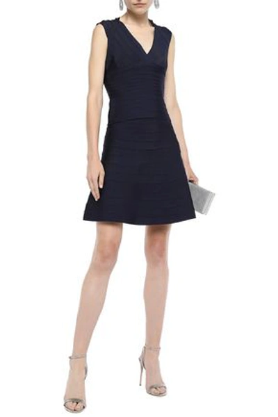 Shop Herve Leger Cecilia Flared Bandage Mini Skirt In Midnight Blue