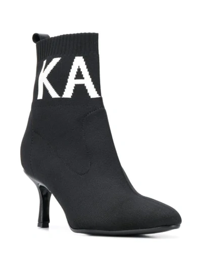 Shop Karl Lagerfeld Pandora Knit Collar Ankle Boots In Black