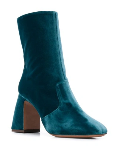 Shop L'autre Chose Textured Block Heel Boots In Blue