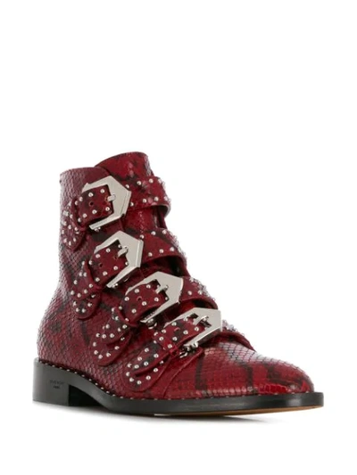 Shop Givenchy Snakeskin Effect Buckled Ankle Boots In Red