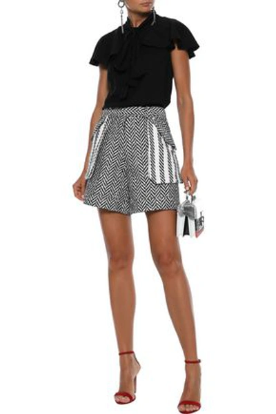 Shop Oscar De La Renta Sequin-embellished Herringbone Tweed Shorts In Black