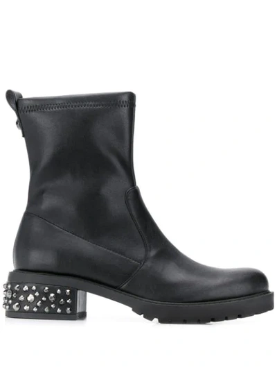 Shop Liu •jo Studded Heel Ankle Boots In Black