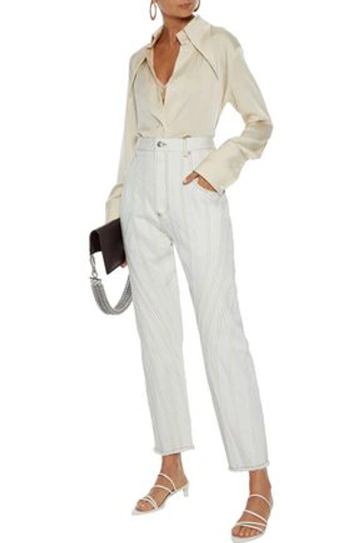 Shop Mugler Paneled Denim Straight-leg Jeans In White