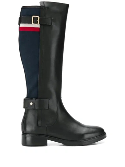 Shop Tommy Hilfiger Blanket Detail Knee-high Boots In Black