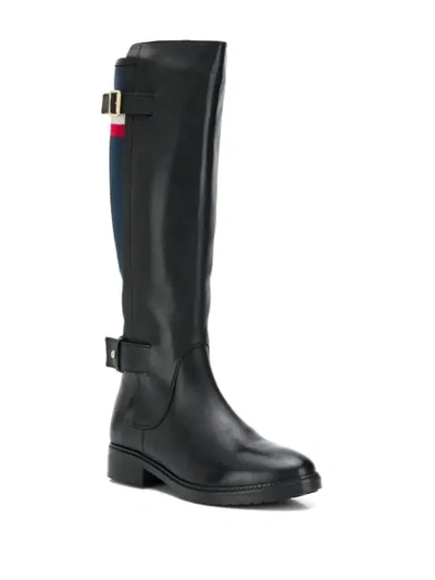 Shop Tommy Hilfiger Blanket Detail Knee-high Boots In Black