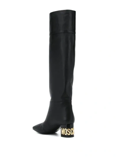 Shop Moschino Logo Plaque Over-the-knee Boots In Black