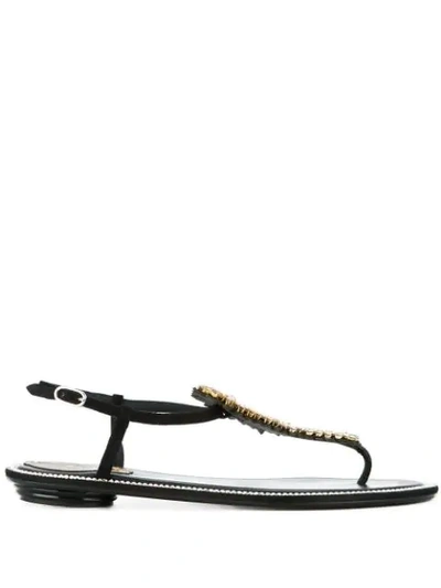 Shop René Caovilla Embellished T-bar Sandals In Black